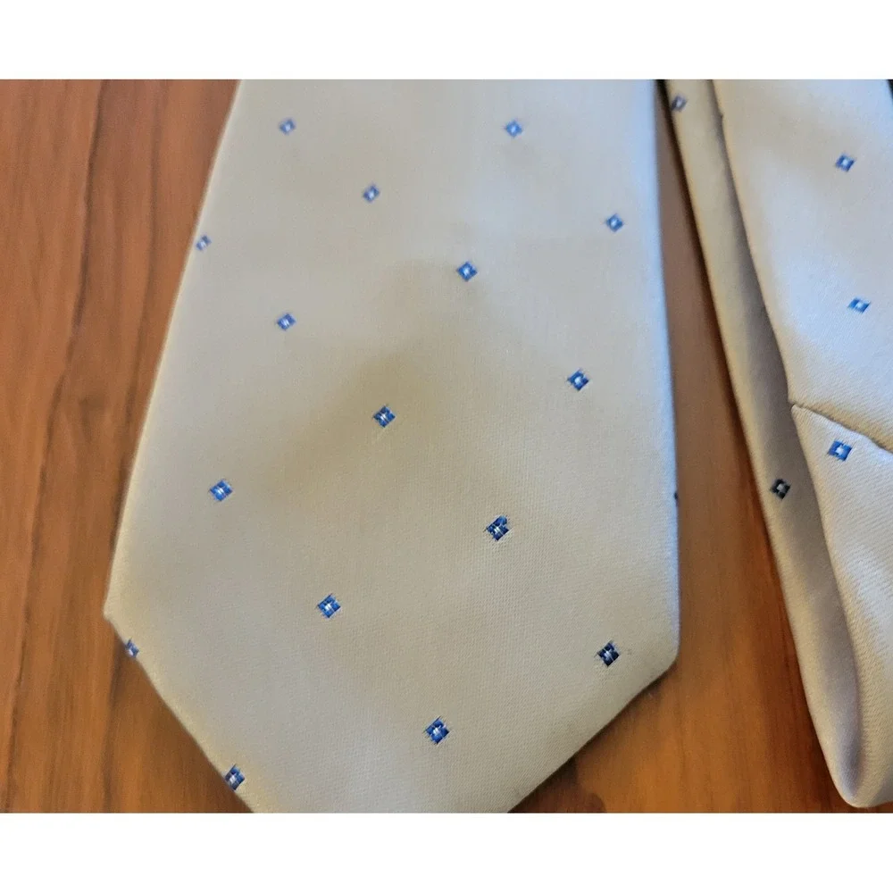 Vintage Wembley Gold Brown Satin Necktie‎ Subtle Diamond Dot Pattern Lot Of 2